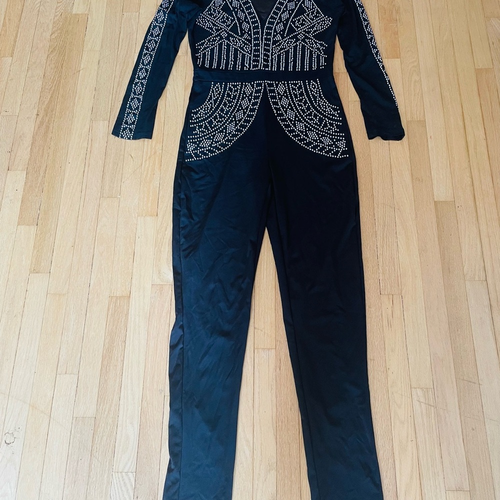 Elegant Black Embellished Jumpsuit